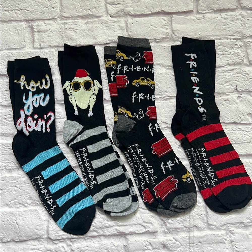 Friends Themed Woman’s Socks Set - Black, Gray, Red set of 4